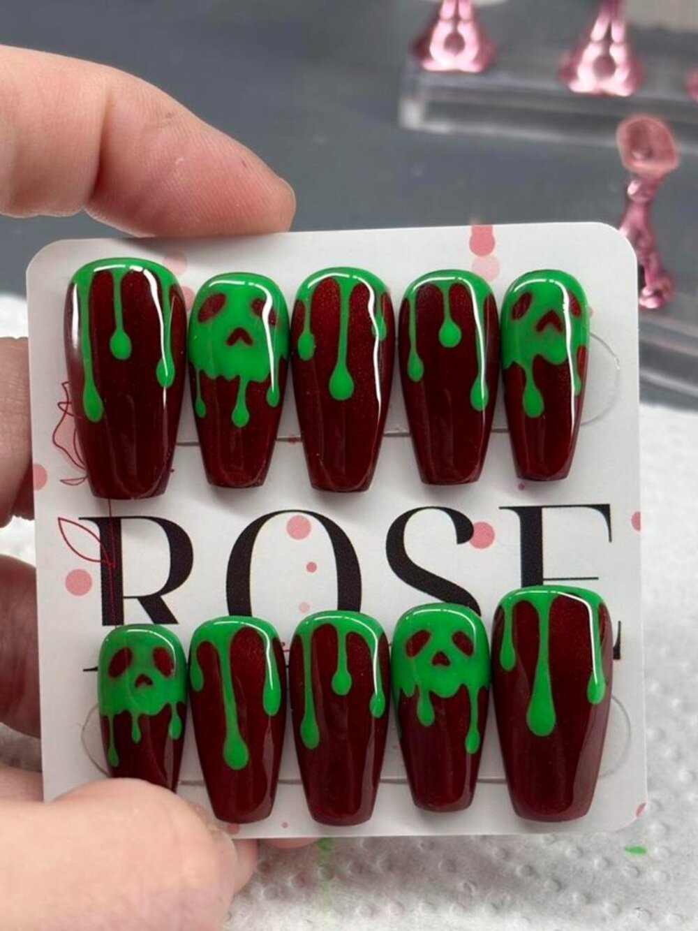 Handmade Disney Evil Queen Snow White Poison Apple Green Press On Nails